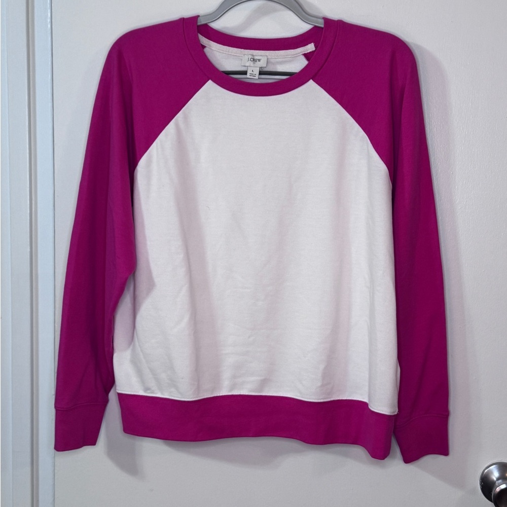 NWOT J. Crew White and Magenta Raglan Crewneck Sweatshirt - Women's large